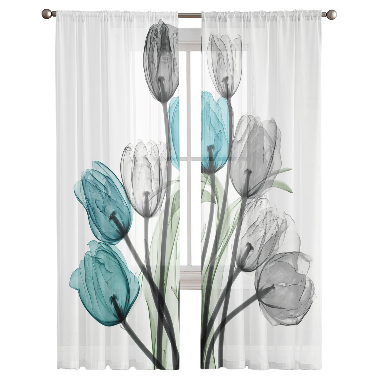 Blue Tulip Flowers Sheer Curtains - Image 5