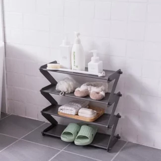 4 -Tier Stackable and Expandable Shoe Rack Z-shaped Footwear Organizer