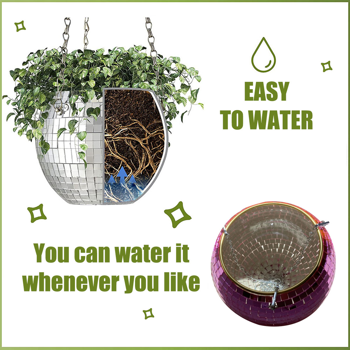 20cm Disco Ball Hanging Flower Pot Globe Shape Vase - Image 3