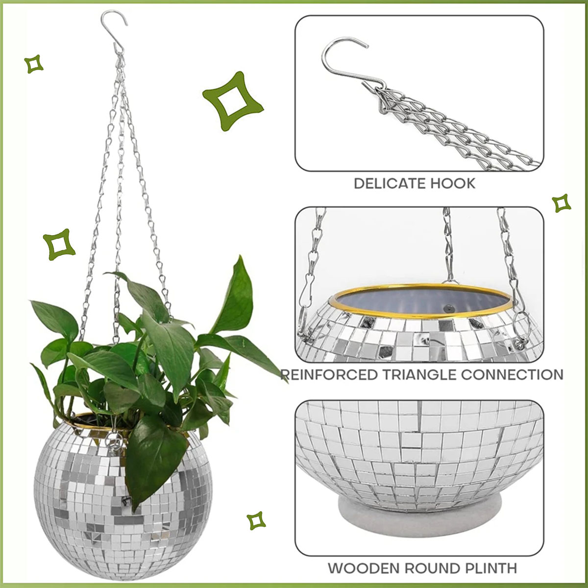 20cm Disco Ball Hanging Flower Pot Globe Shape Vase - Image 4