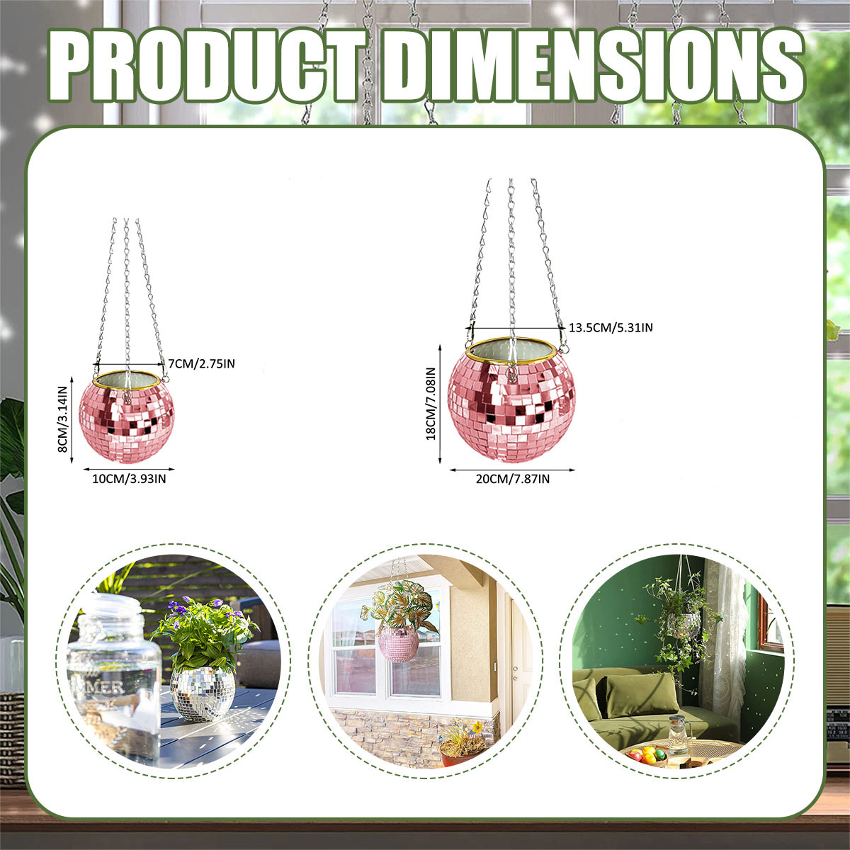 20cm Disco Ball Hanging Flower Pot Globe Shape Vase - Image 6