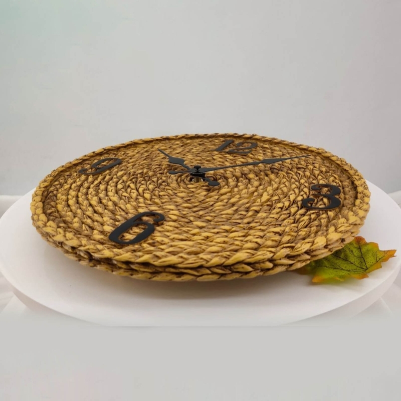 12in Rustic Rattan Wall Clock Charm Hangable Clock Household Decor - Image 5