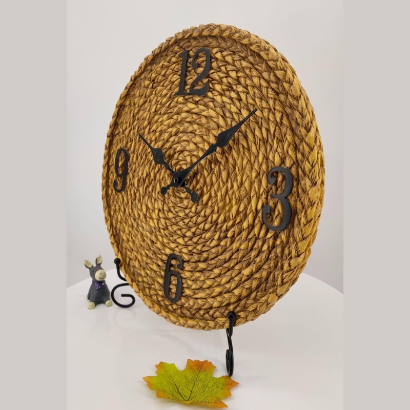 12in Rustic Rattan Wall Clock Charm Hangable Clock Household Decor - Image 4