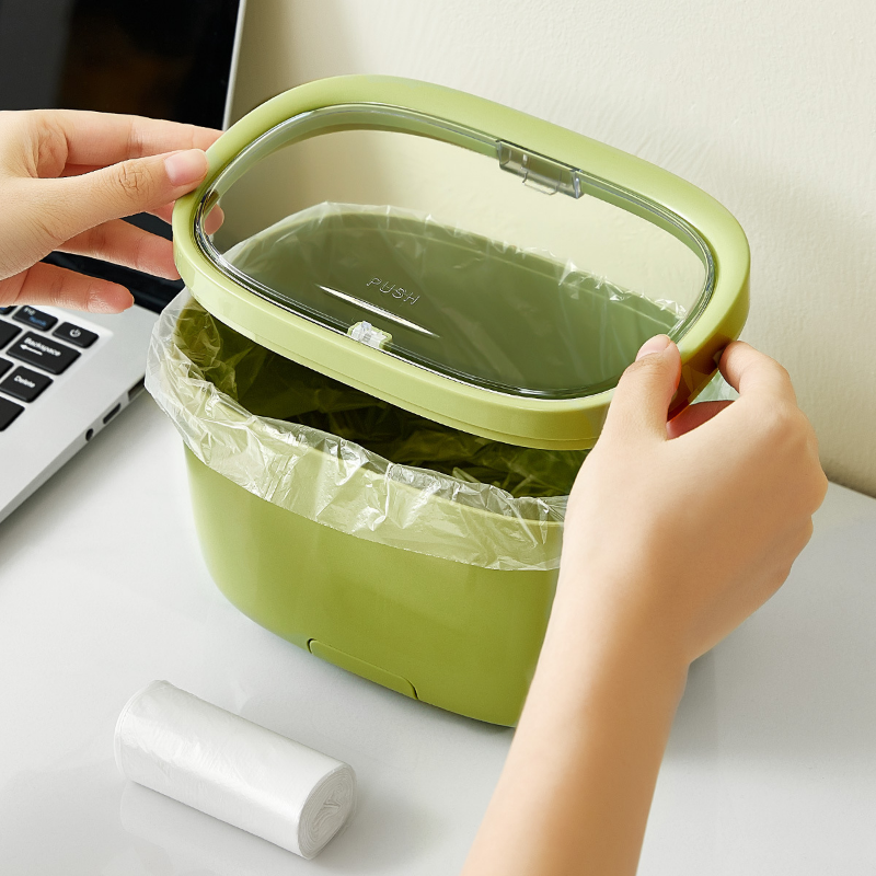 Press Spring Cover, Office Mini Storage Trash Can - Image 3