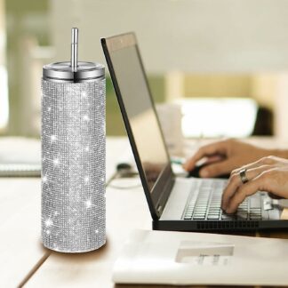 570ml Bling Diamond Stainless Steel Tumbler Drinkware with Straw and Clean Brushes