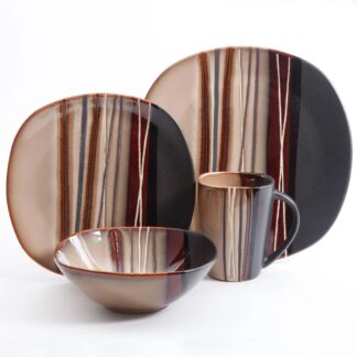Bazaar Dinnerware, Brown, Set of 4 Dinner Set Porcelain Dinner Sets Bowls and Plates Set