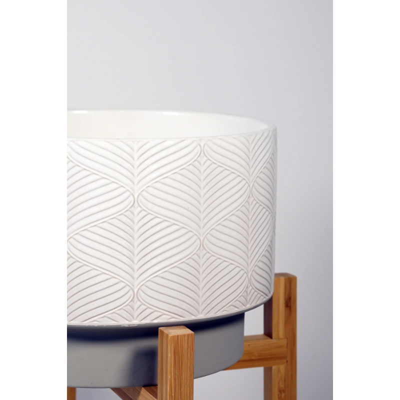 11-Inch Kennewick Ivory White Ceramic Planter With Stand for Indoor Plants Flower Pots - Image 2