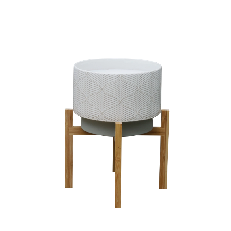 11-Inch Kennewick Ivory White Ceramic Planter With Stand for Indoor Plants Flower Pots - Image 3