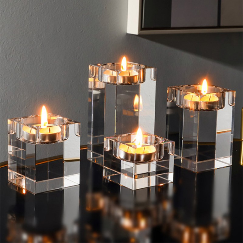 Transparent Crystal Candlestick Candlelight Dinner Ornament, 3PCS/Set - Image 2