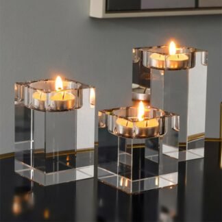 Transparent Crystal Candlestick Candlelight Dinner Ornament, 3PCS/Set