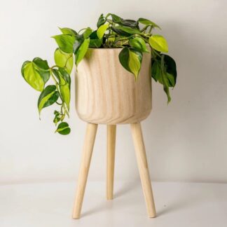 Bamboo Wood Flower Pot Holder with Foot Pad Smooth Surface Modern Shelf Home Decor