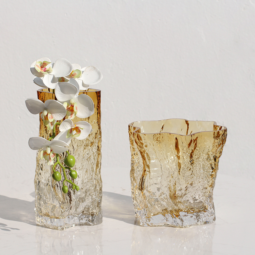 2PCS Irregular Transparent Glass Vase with Gradient