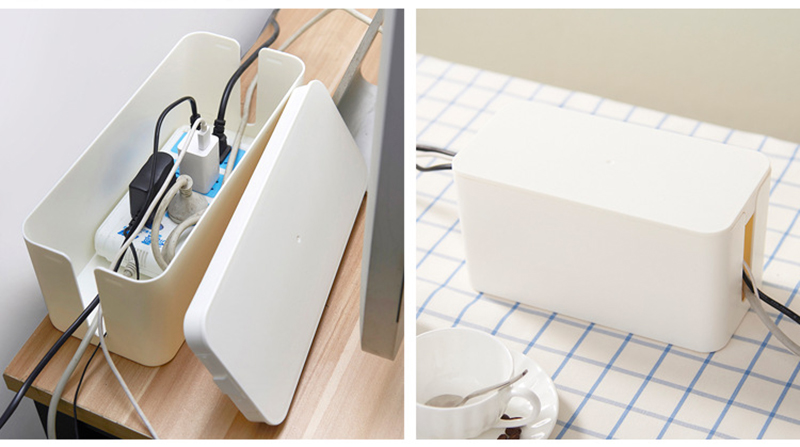 White Plastic Wire Storage Box Power Line Tidy Storage Cases Home Organizer - Image 2