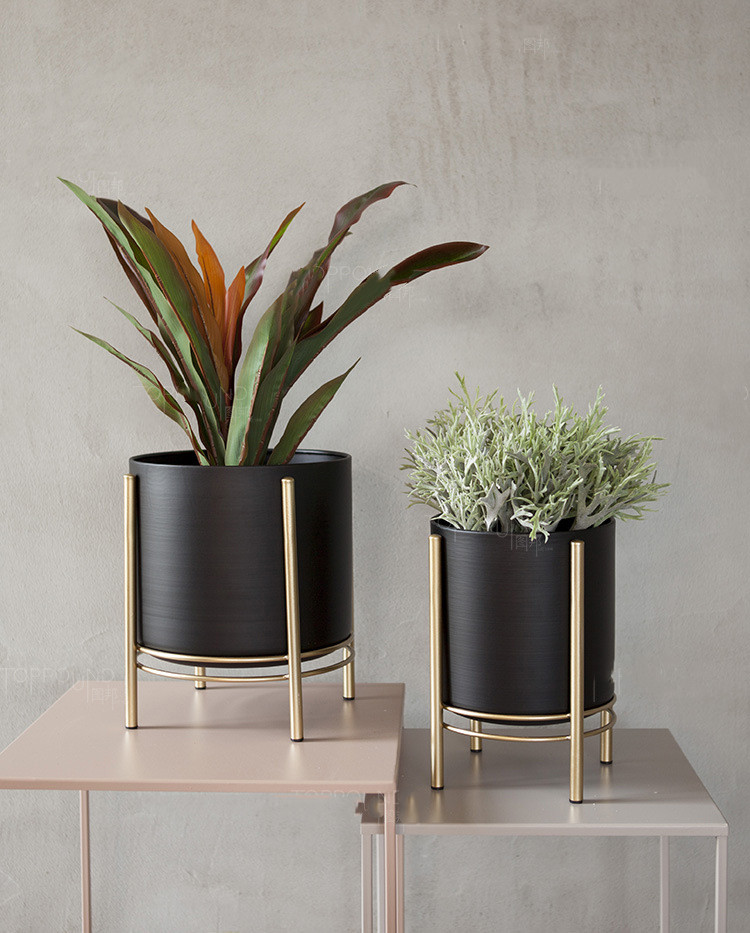 Nordic Round Black Flower Plant Pot with Iron Stand Home Countertop Decorative - Image 5