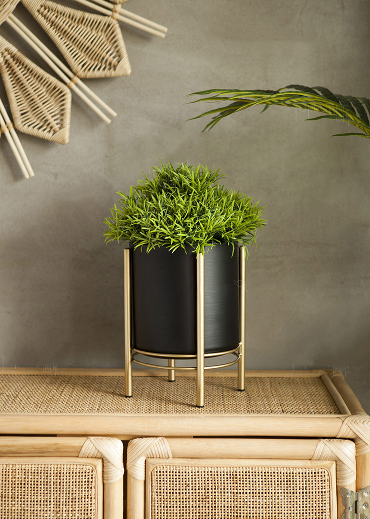 Nordic Round Black Flower Plant Pot with Iron Stand Home Countertop Decorative - Image 2