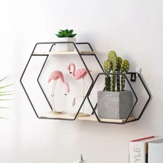 Hexagon Rack Wrought Iron Hexagon Grid Wall Shelf