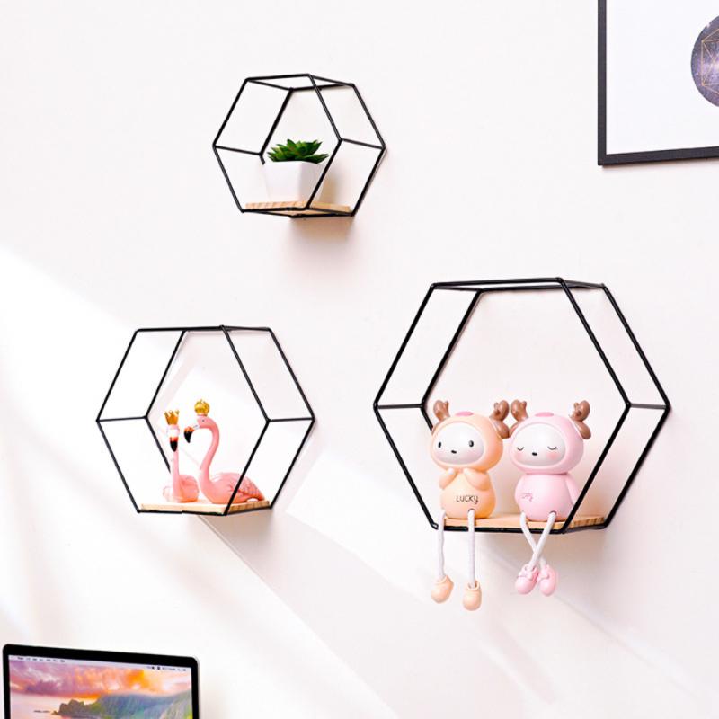Hexagonal Floating Shelf For Wall 1pcs Shelf Decor Wall Organizer Iron Stand Grid Decoration Wall Wall Shelf Decore Home