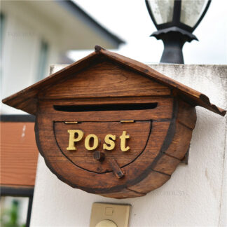 Retro Rainproof Wooden Mailbox Creative Garden Outdoor Decoration