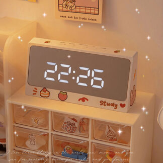Cute Kawaii Alarm Clock With Sticker Desktop LED Digital Clock
