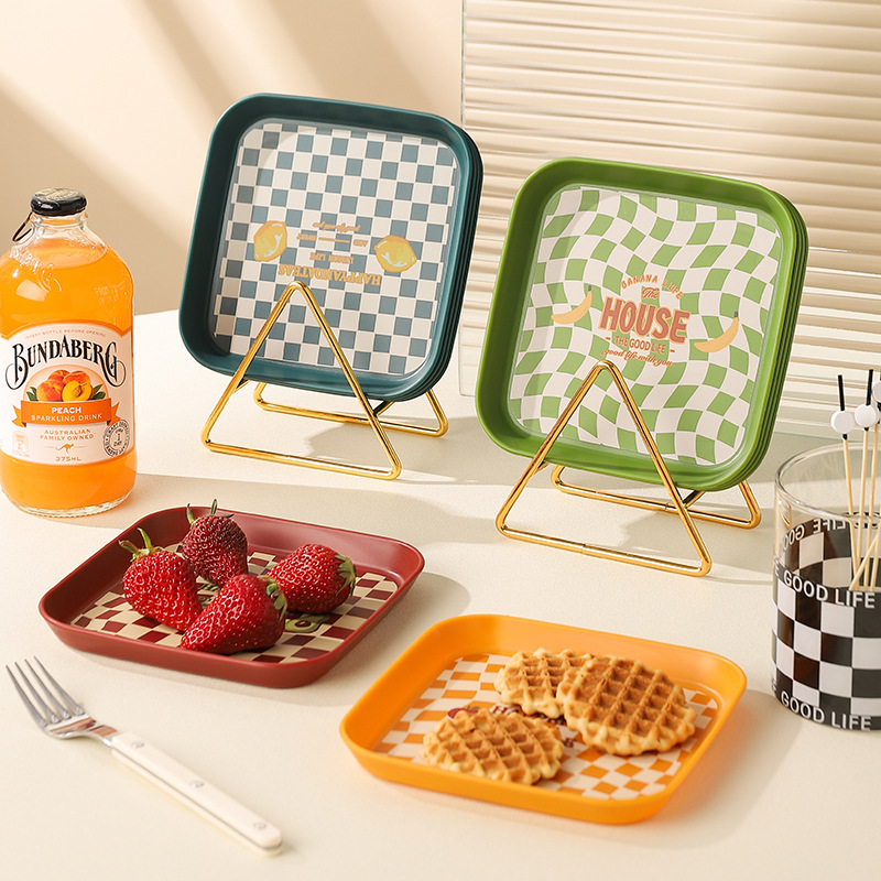 Ins Cute Plaid Dinner Plates Dessert Dishes Home Decorative, 4PCS/Set - Image 3