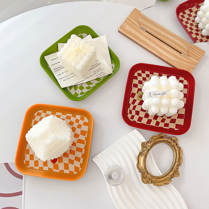 Ins Cute Plaid Dinner Plates Dessert Dishes Home Decorative, 4PCS/Set - Image 4