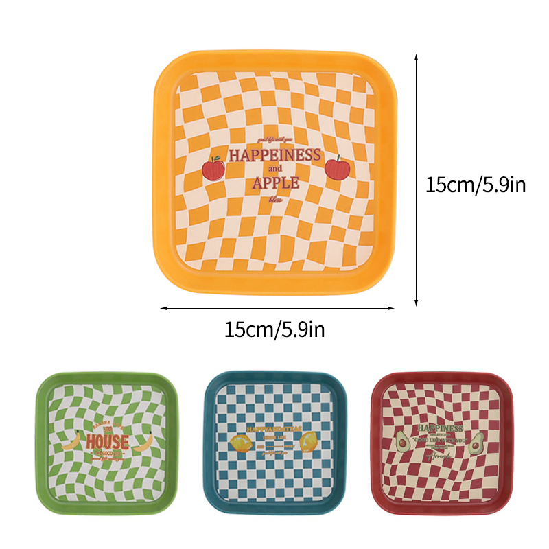 Ins Cute Plaid Dinner Plates Dessert Dishes Home Decorative, 4PCS/Set - Image 8