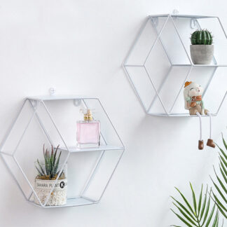 Iron Hexagonal Grid Wall Shelf Art Combination Hangings Wall Decoration, White
