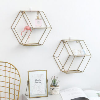 Iron Hexagonal Grid Wall Shelf Art