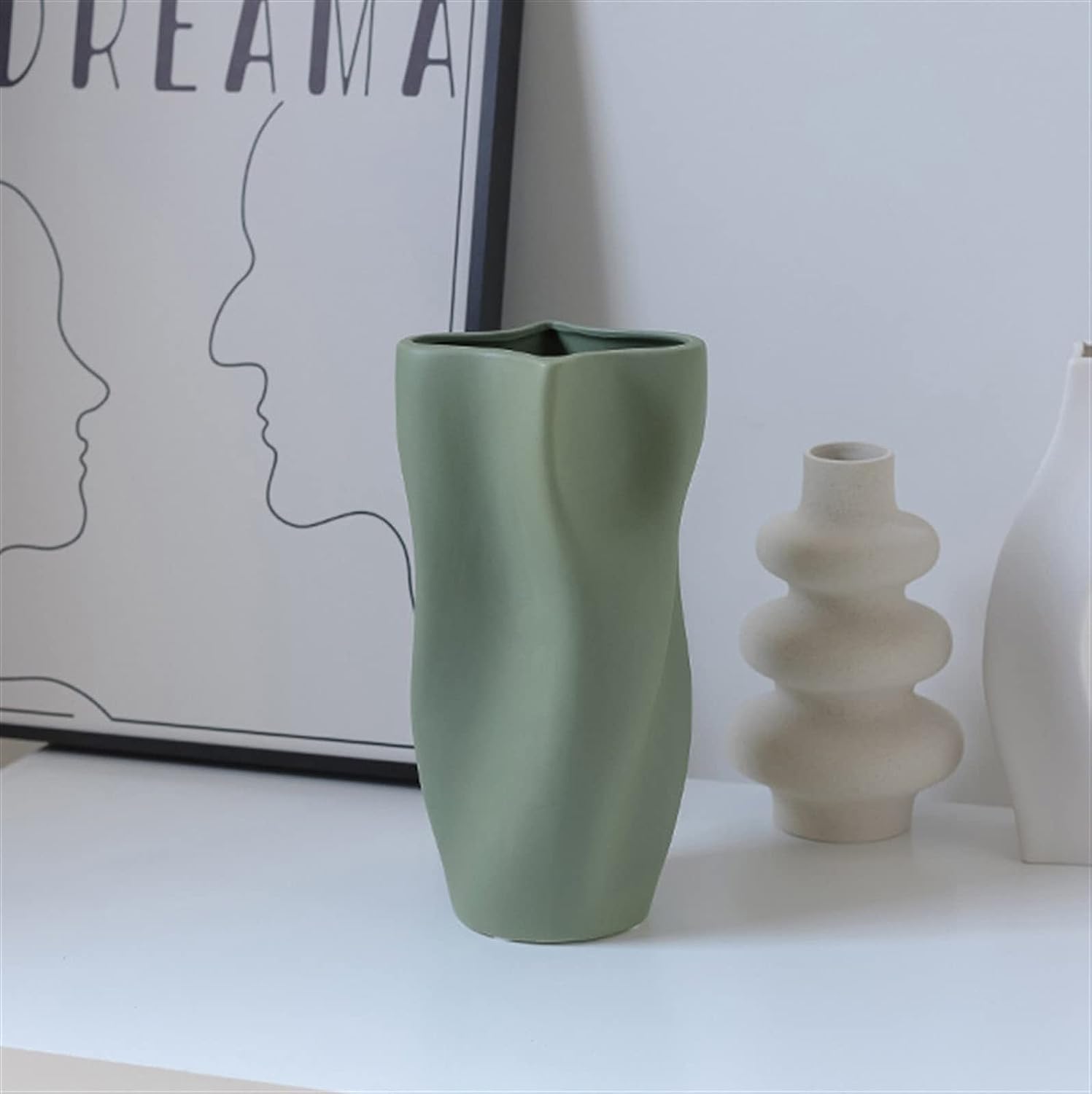 Irregular Shapes Green Ceramic Flower Vases Home Decorations - Image 4