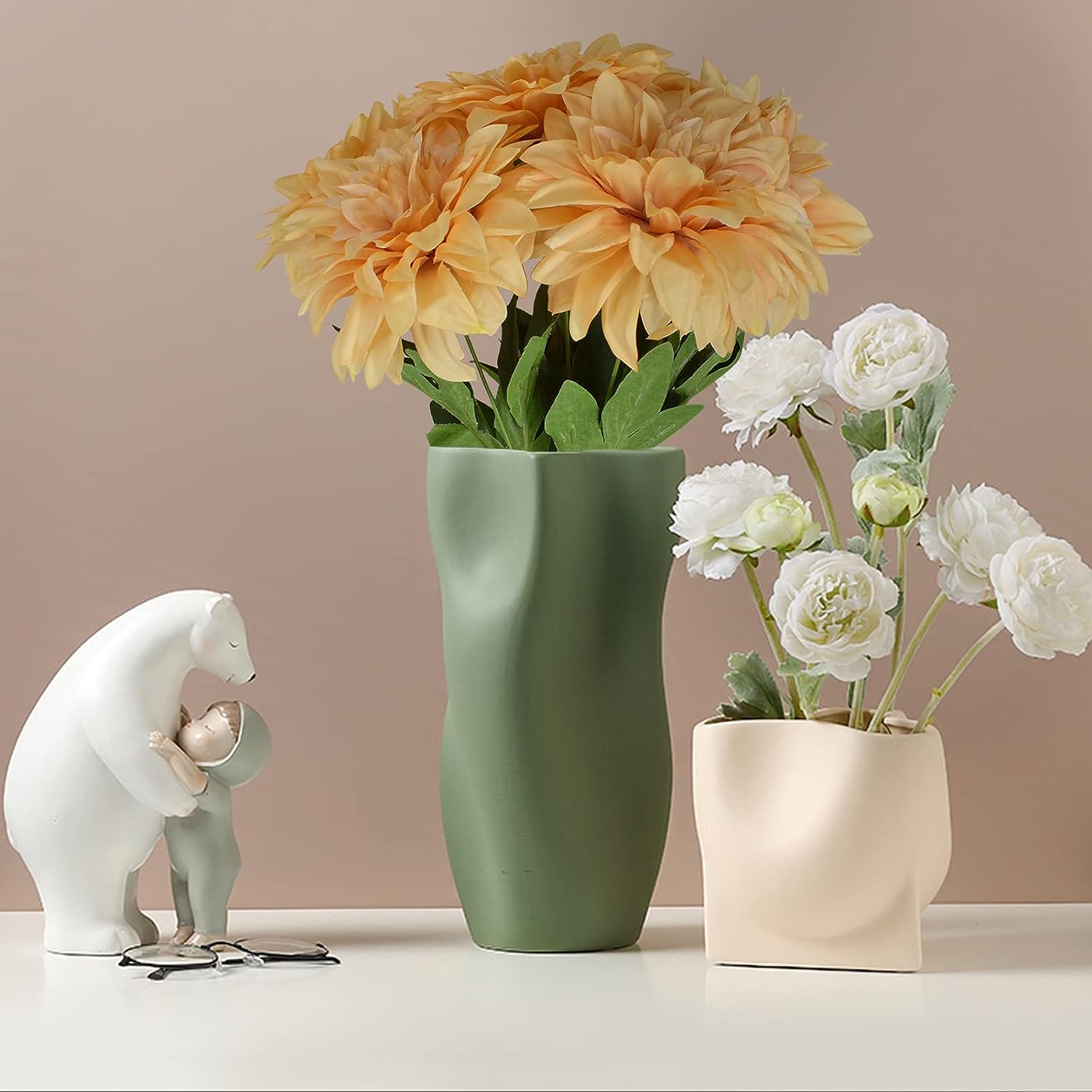 Irregular Shapes Green Ceramic Flower Vases Home Decorations - Image 3