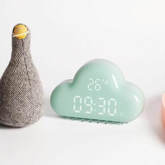 Kawaii Blue Clouds Alarm Clock Voice Control LED Bedside Digital Clock