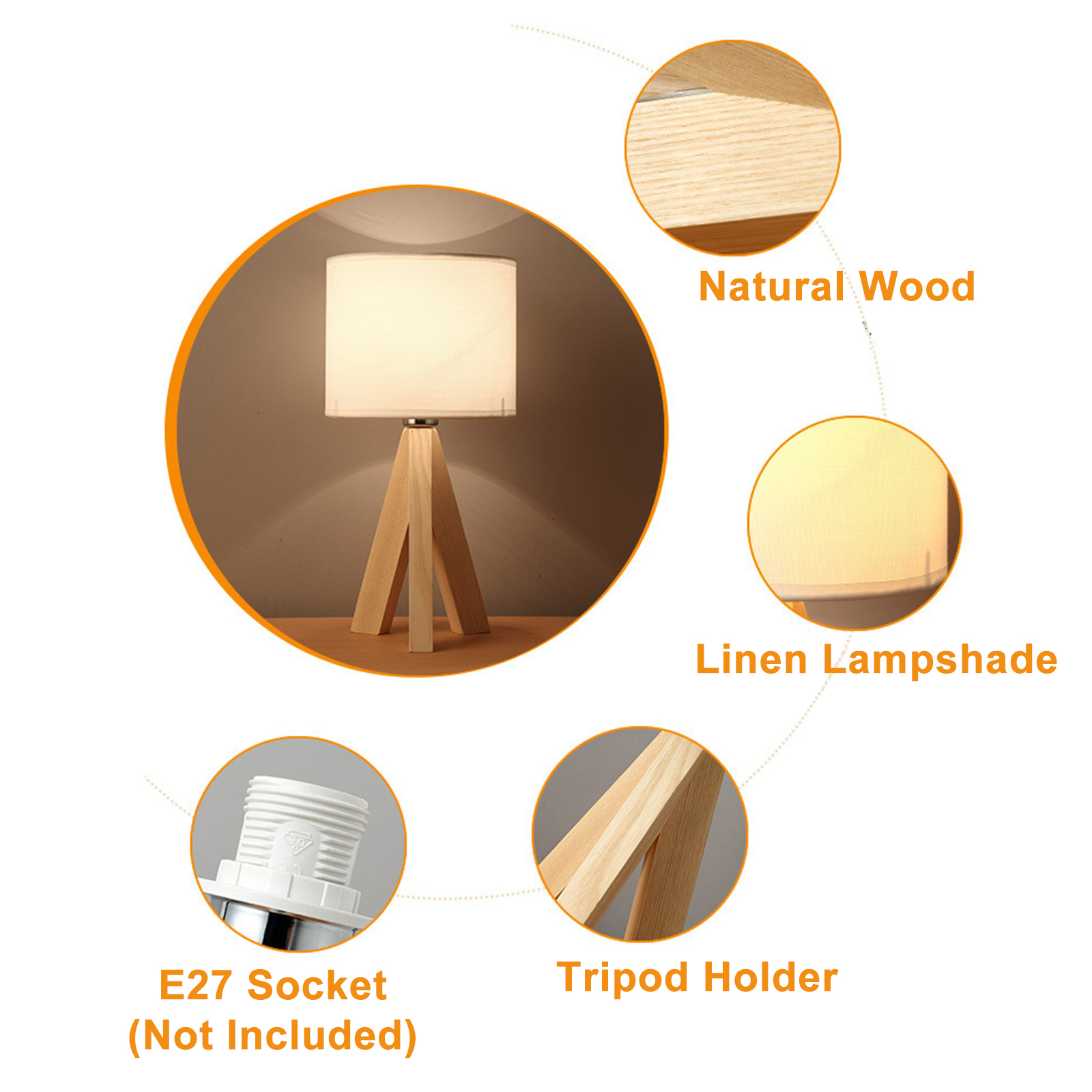 LED Wooden Bedside Lamp Vintage Tripod Table Lamp - Image 4