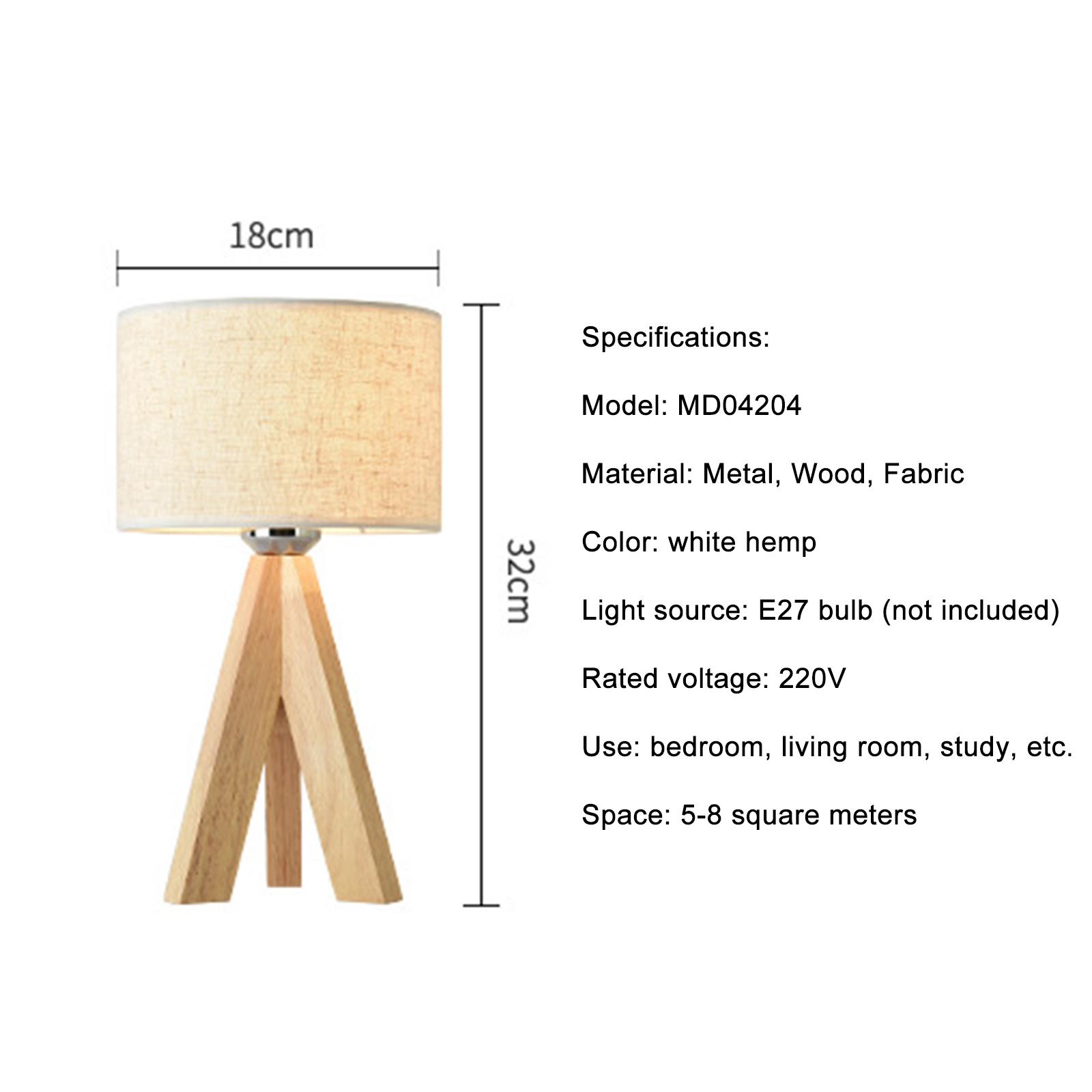LED Wooden Bedside Lamp Vintage Tripod Table Lamp - Image 5