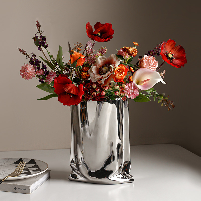Luxury Electroplating Silver Ceramic Floral Vase - Image 2