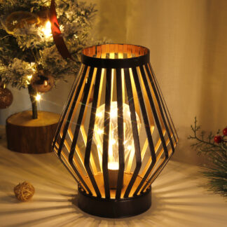 Metal Lantern Battery Operated Cordless LED Table Lamp for Home Decor