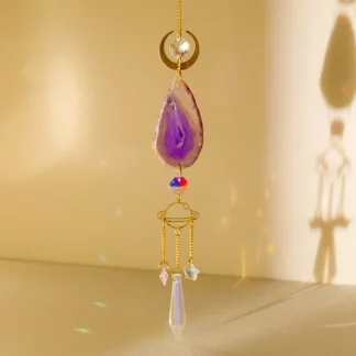 Purple Artificial Agate Raw Crystal Suncatcher Wind Chime