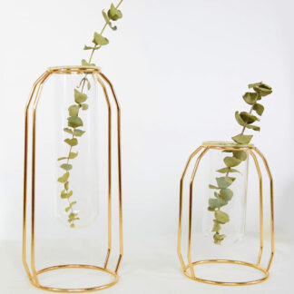 2PCS Hydroponic Golden Iron Line Glass Vase