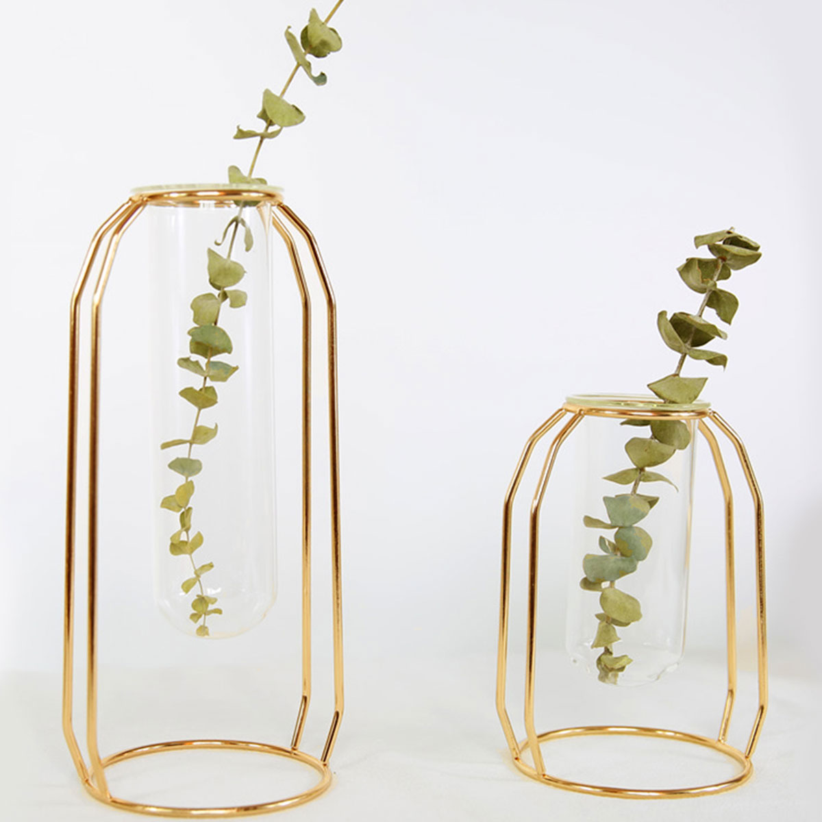 2PCS Hydroponic Golden Iron Line Glass Vase