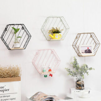 Nordic Style Wrought Iron Storage Rack Hexagon Hanging Wall