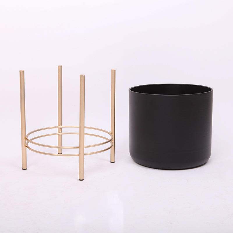 Nordic Round Black Flower Plant Pot with Iron Stand Home Countertop Decorative - Image 6