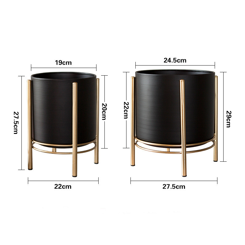 Nordic Round Black Flower Plant Pot with Iron Stand Home Countertop Decorative - Image 7