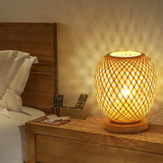 Nordic Wood Bamboo Night Light Table Lamp Home Art Decorations