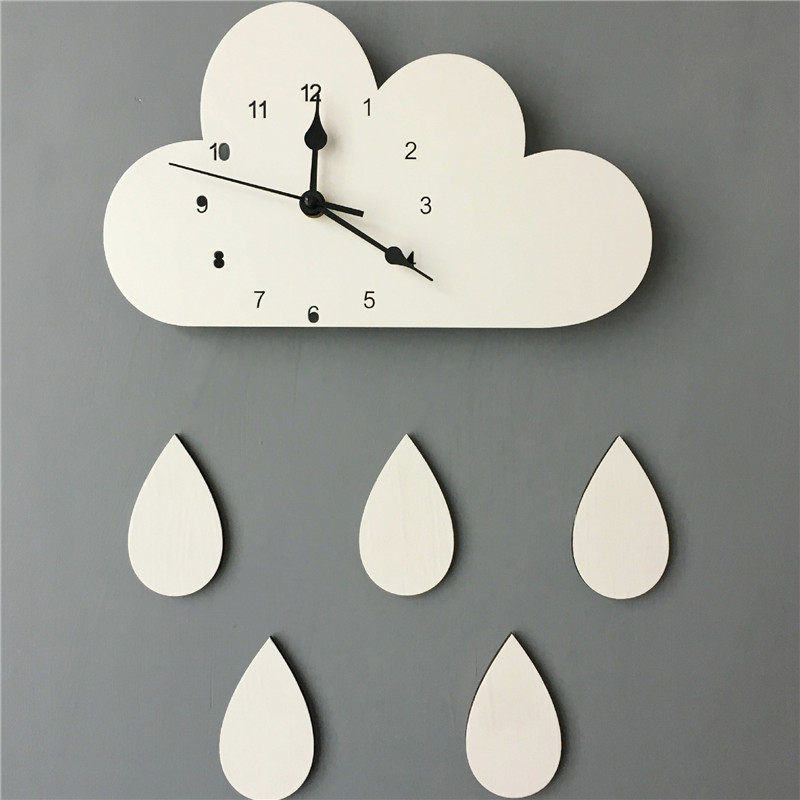 Nordic Wooden Cloud Raindrop Shaped Wall Clock - Image 2