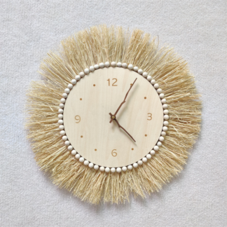 Nordic Wooden Wall Clock with Raffia Creative Silent Clock Wall Decoration