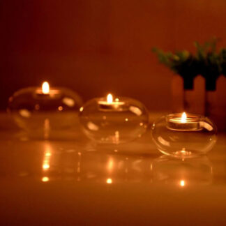 Minimalist INS Style Transparent Flat Ball Glass Candlestick Home Decoration, 3PCS