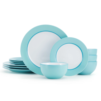 12-Piece Round Stoneware Dinnerware Set in Teal