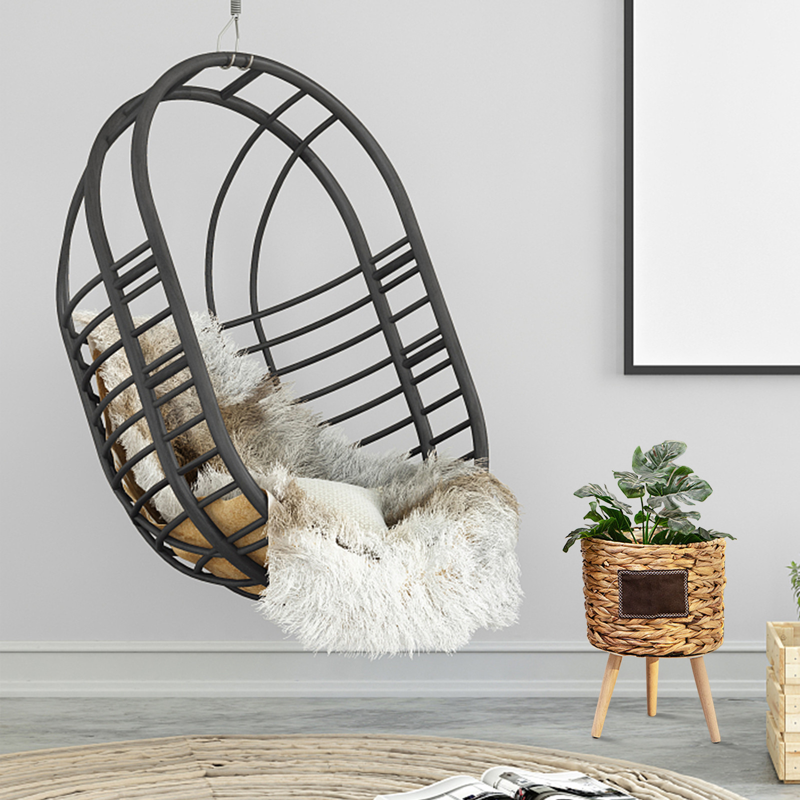 Flower Pot Basket Plants Stand With Removable Wood Legs For Indoor Gadern - Image 2