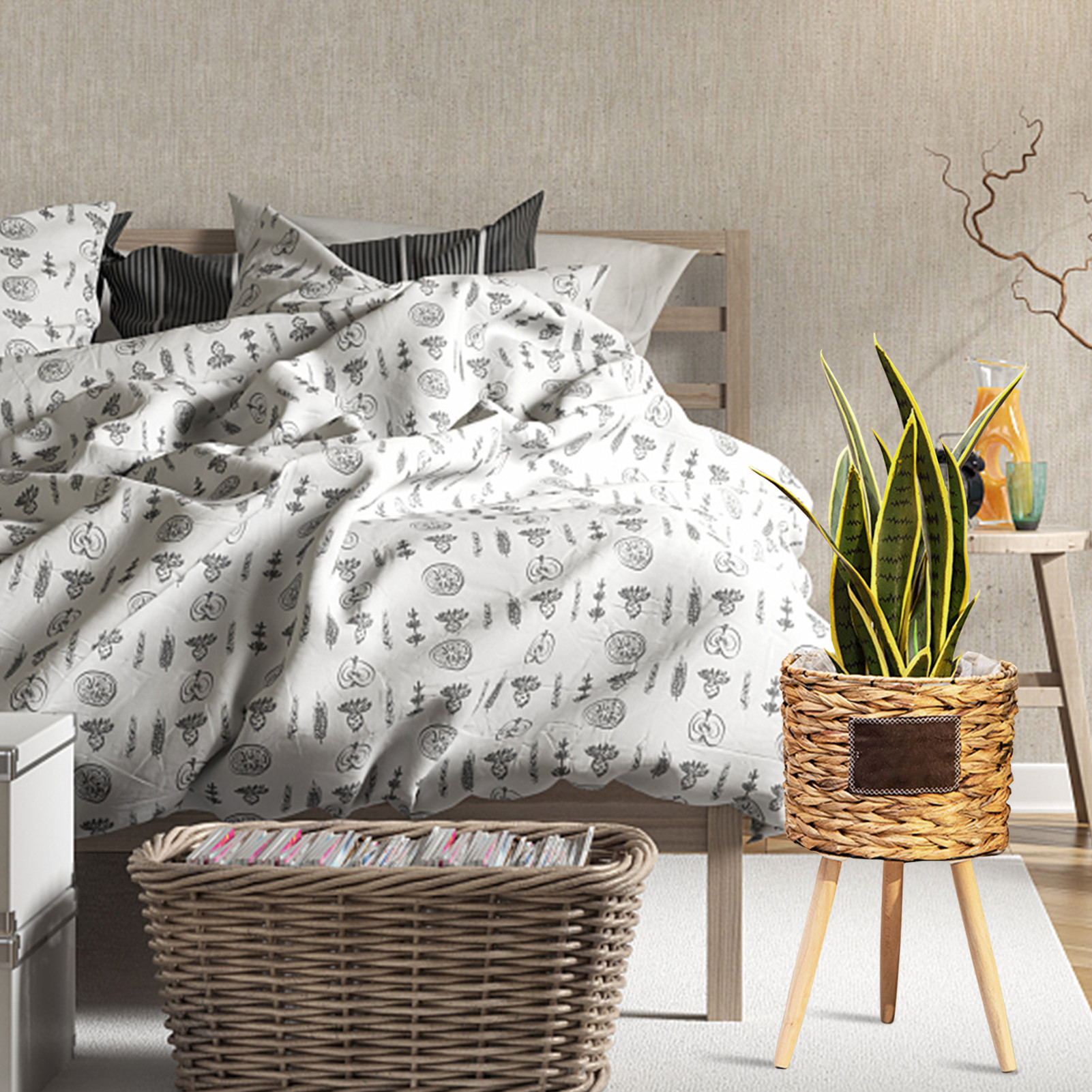 Flower Pot Basket Plants Stand With Removable Wood Legs For Indoor Gadern - Image 4