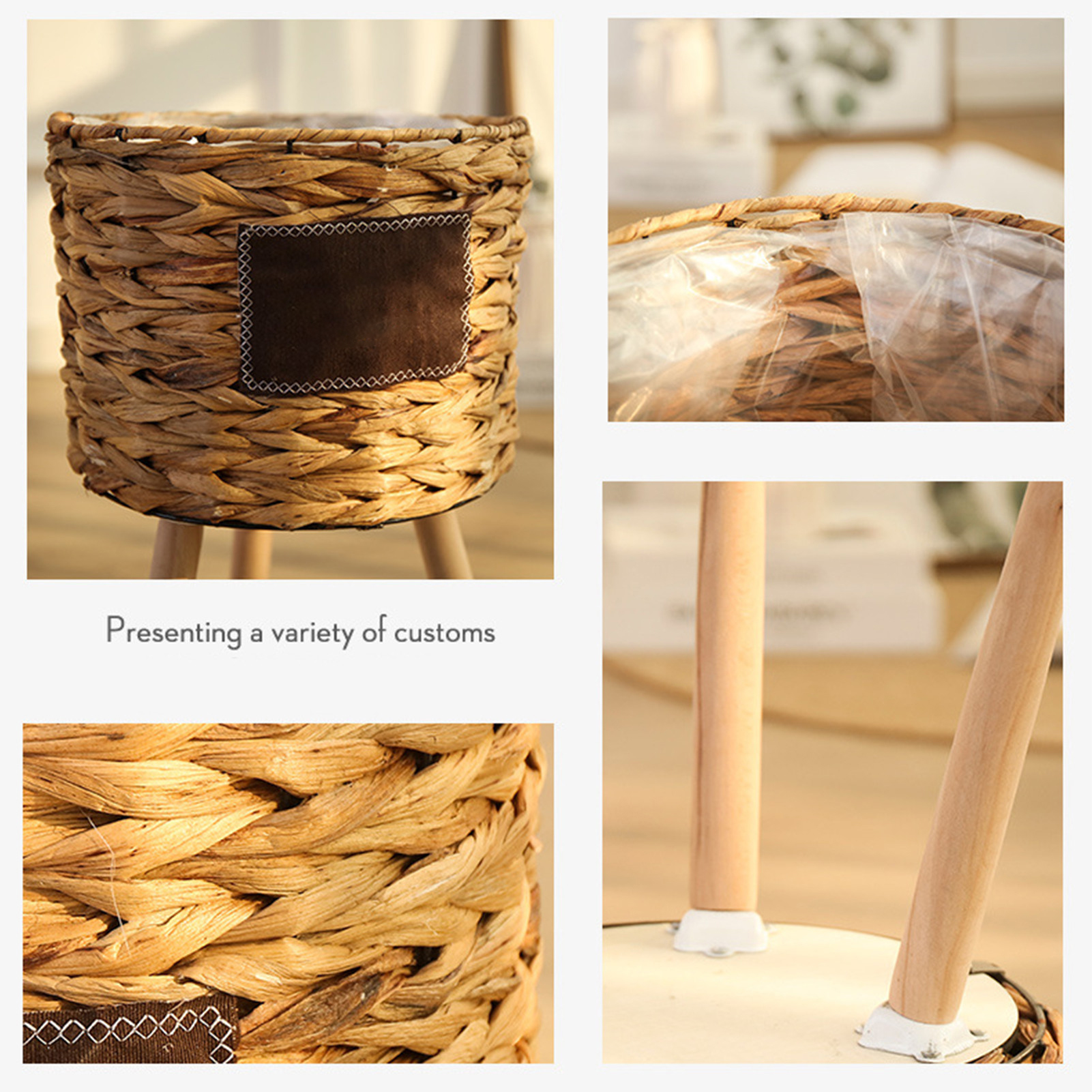 Flower Pot Basket Plants Stand With Removable Wood Legs For Indoor Gadern - Image 7