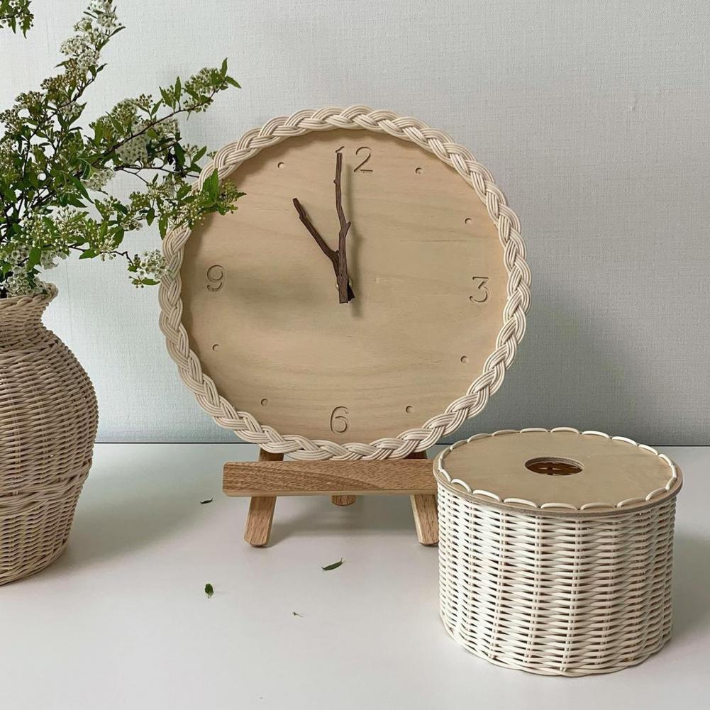 European Style Rattan Round Silent Wall Clock Non-Ticking Operated Clock - Image 2